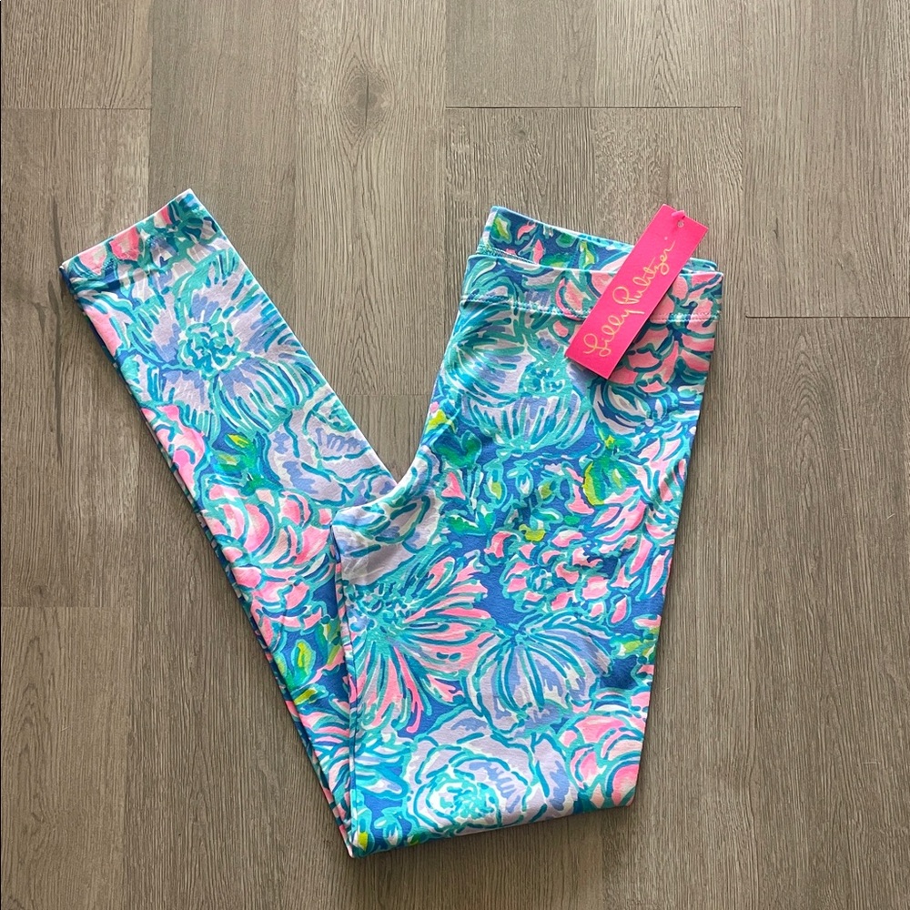 Lilly Pulitzer girls XL Leggings - Blue and Pink Floral NEW